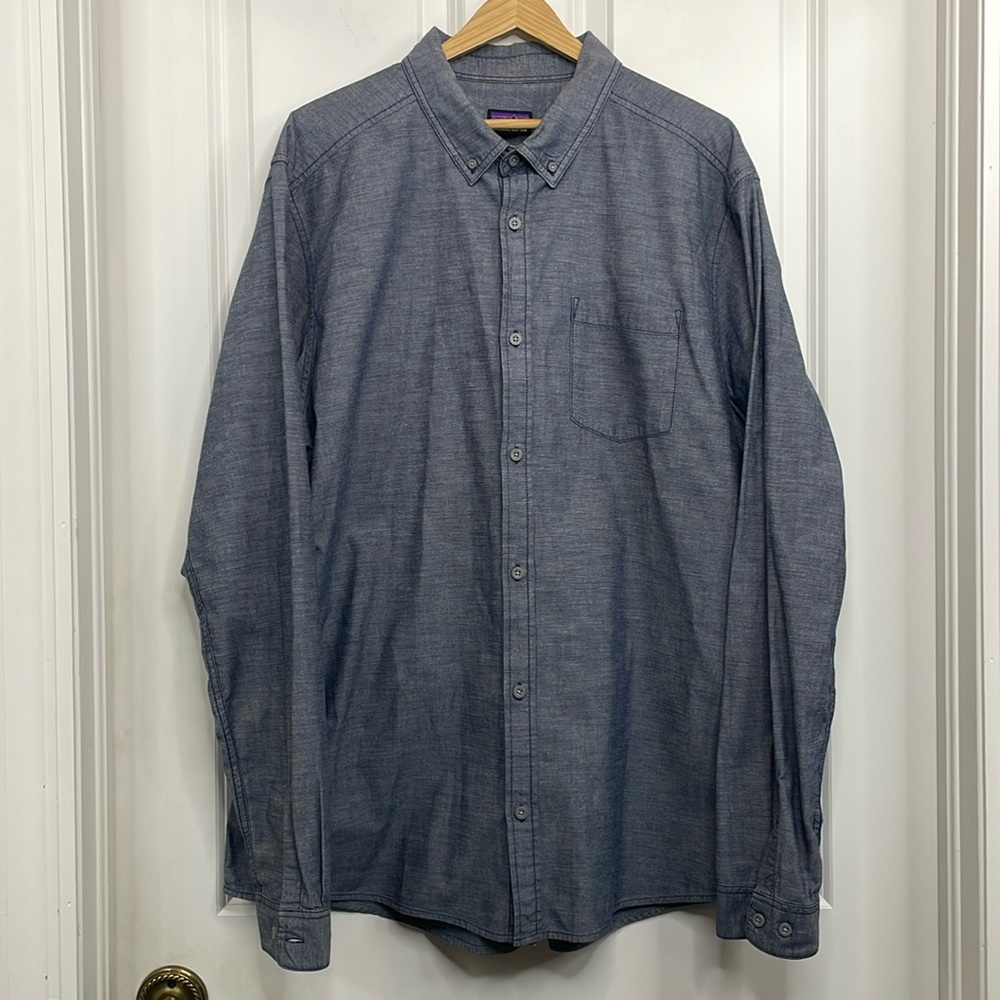Patagonia Organic Cotton Bluffside Shirt Long Sleeve Cham Blue Button Down-XXL